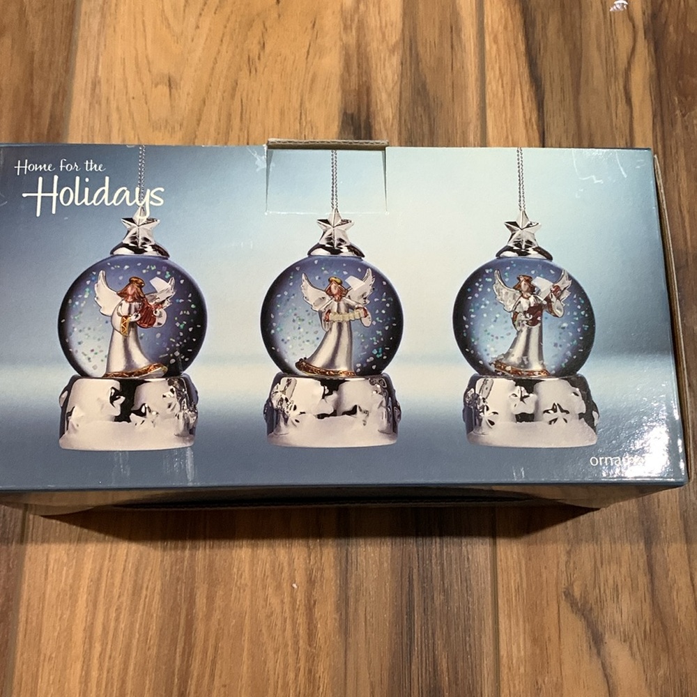 Macy’s set of 3 angel snow globes ornaments 3” new in box